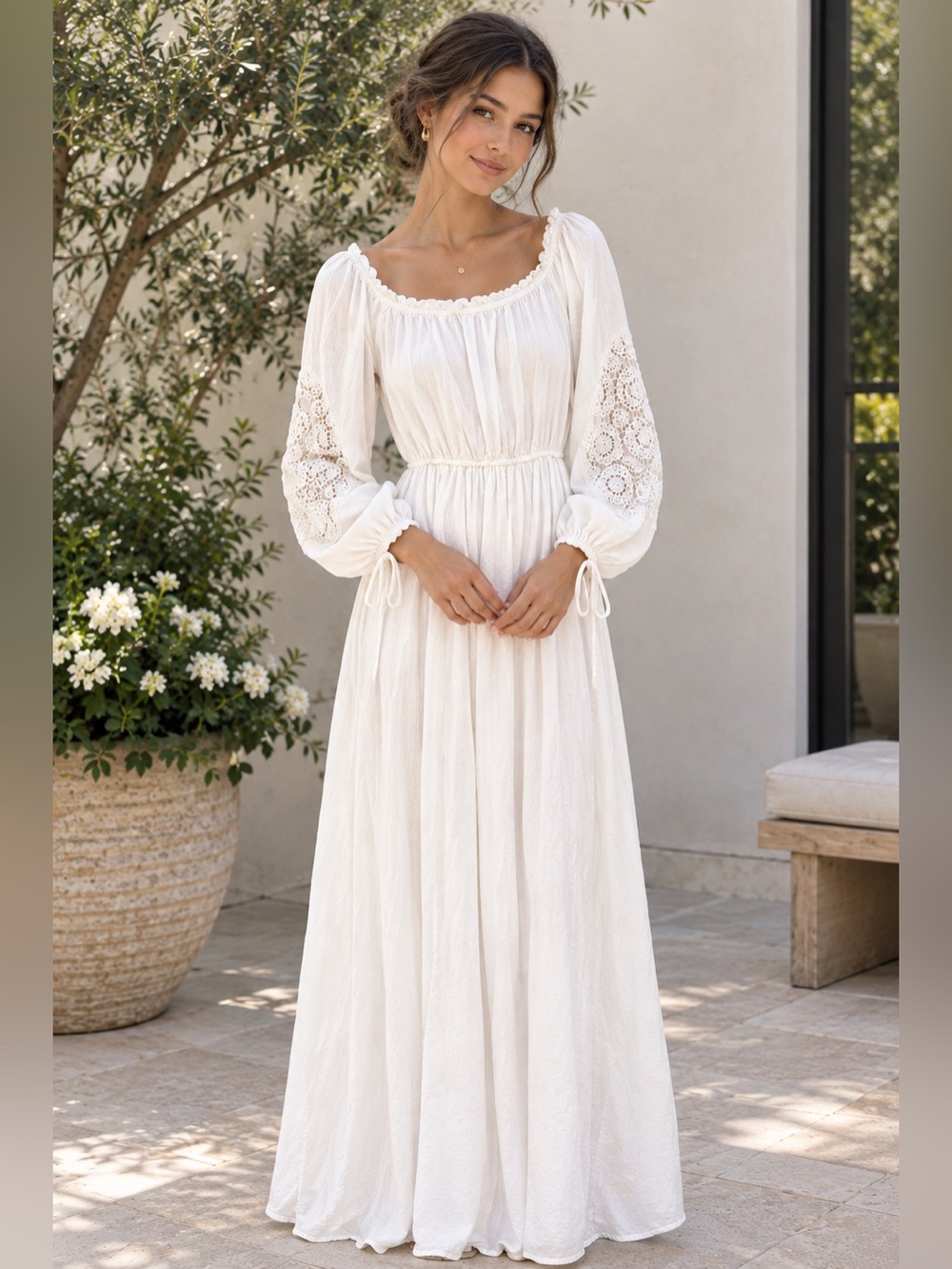 Forever 21 White Lace Sleeve Maxi Dress Like New size S